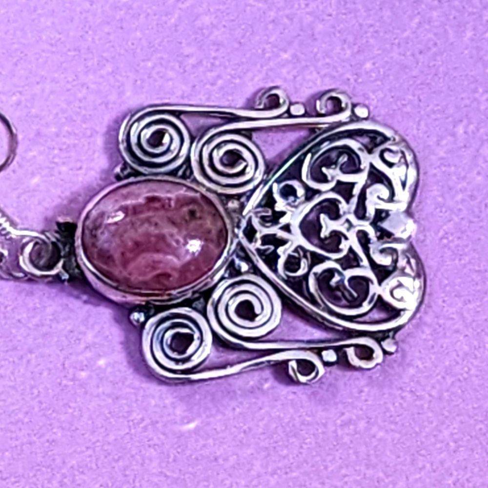 Pink Botswana Agate and Sterling Earrings NWOT - Picture 3 of 4
